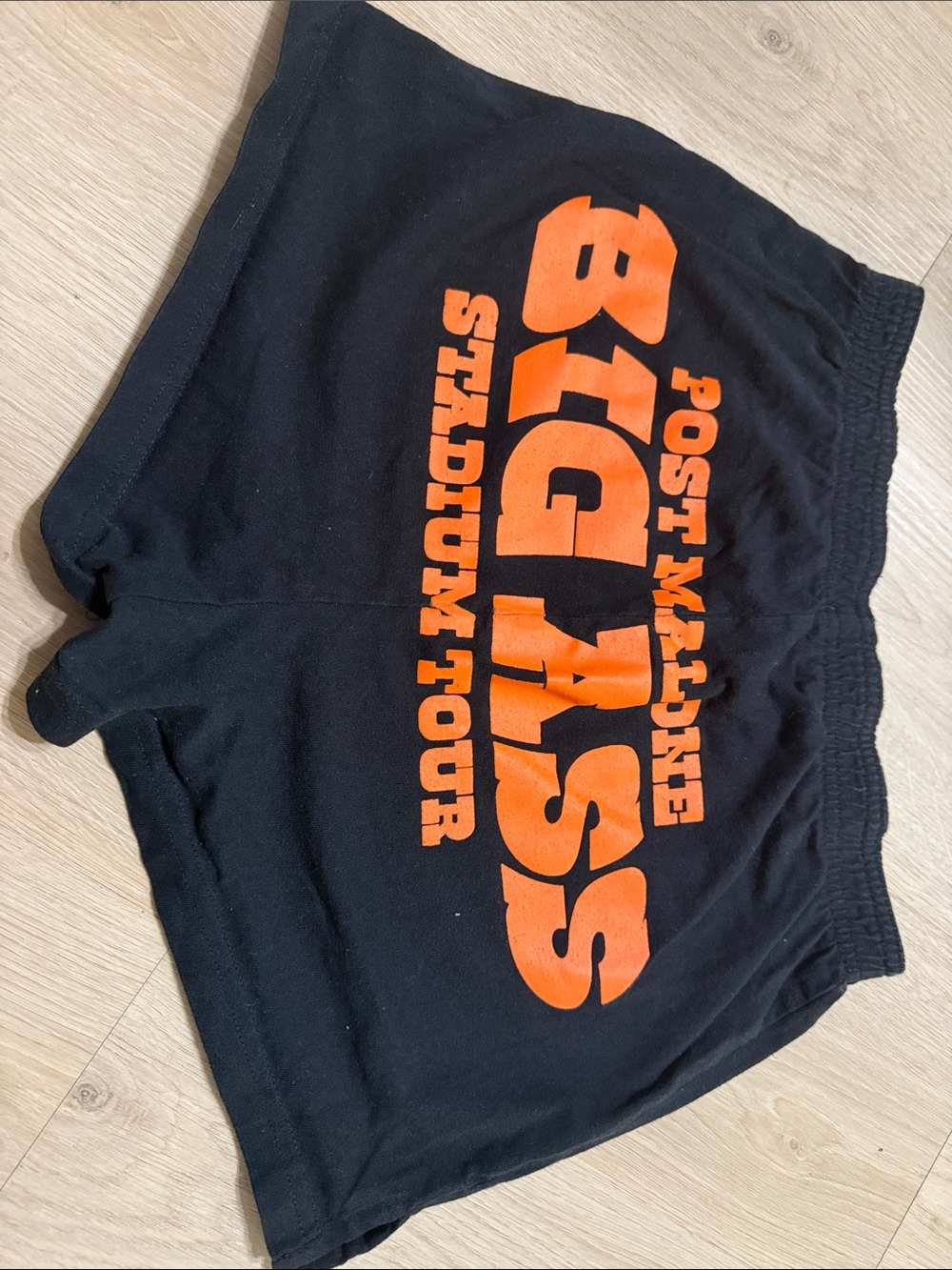 POSTY - post Malone merch Black Shorts with Bright Orange 'Bigass' Graphic